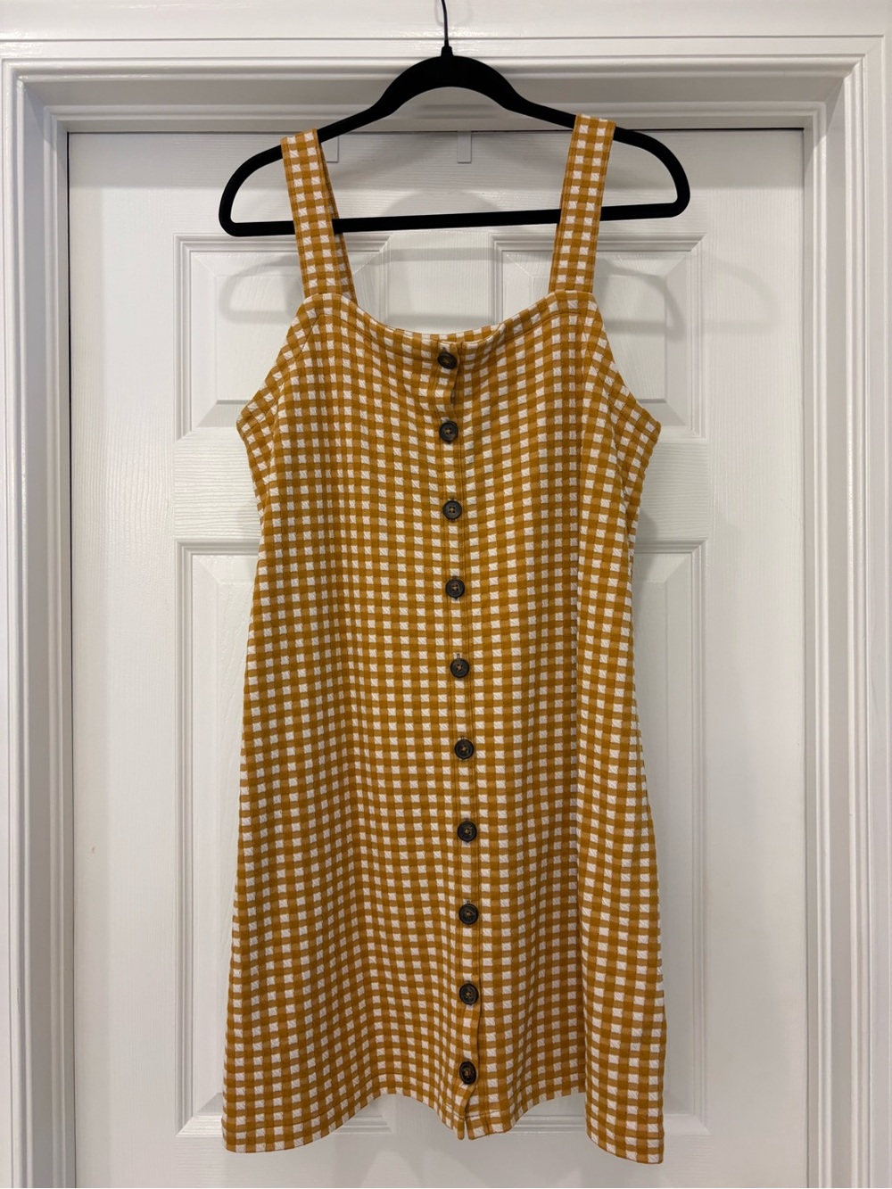 Madewell Gingham Button-Front Sundress in Mustard